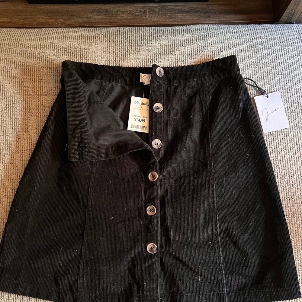 Corduroy Black A-Line Mini Skirt Casual